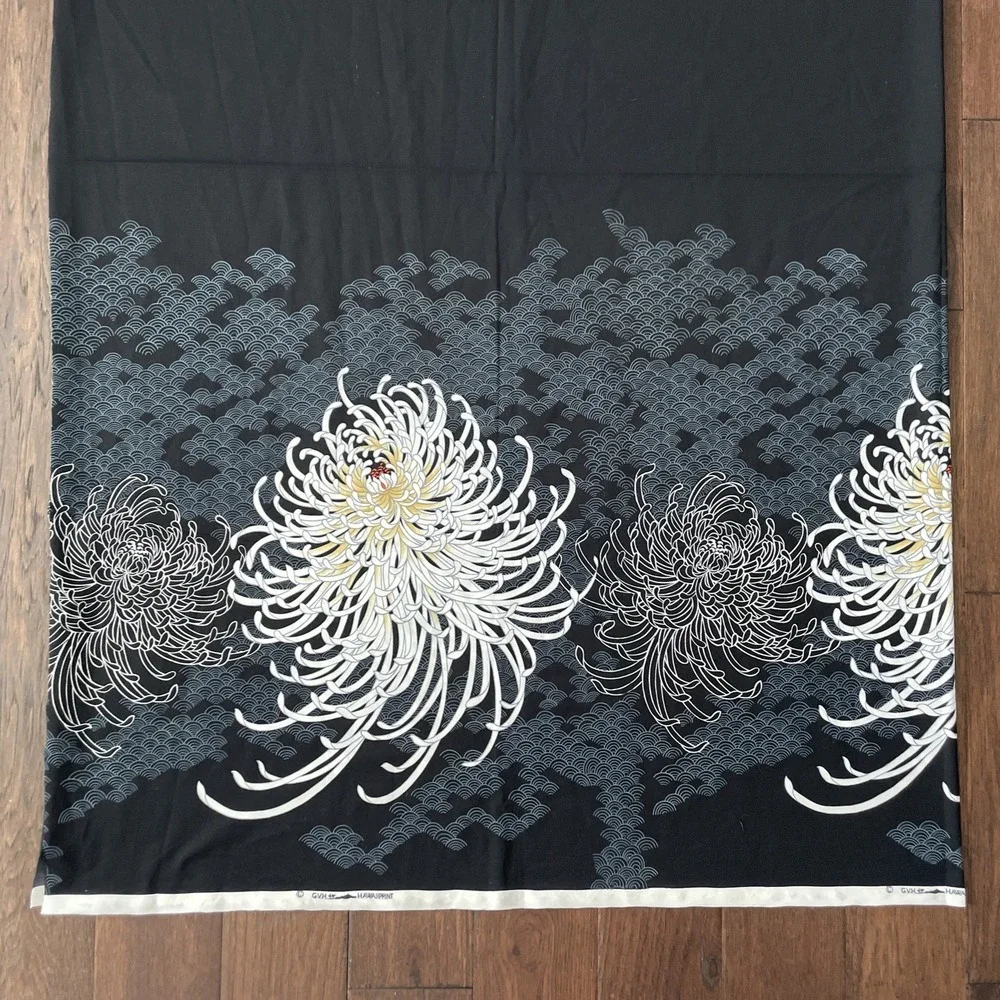 Hawaii‎ Print Vintage Fabric Hawaiian Chrysanthemum Black 74